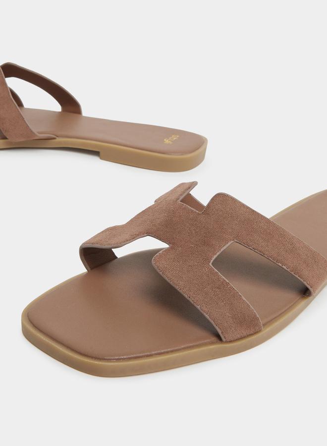 Styli Brown Suede Flat Sandals - Image 3